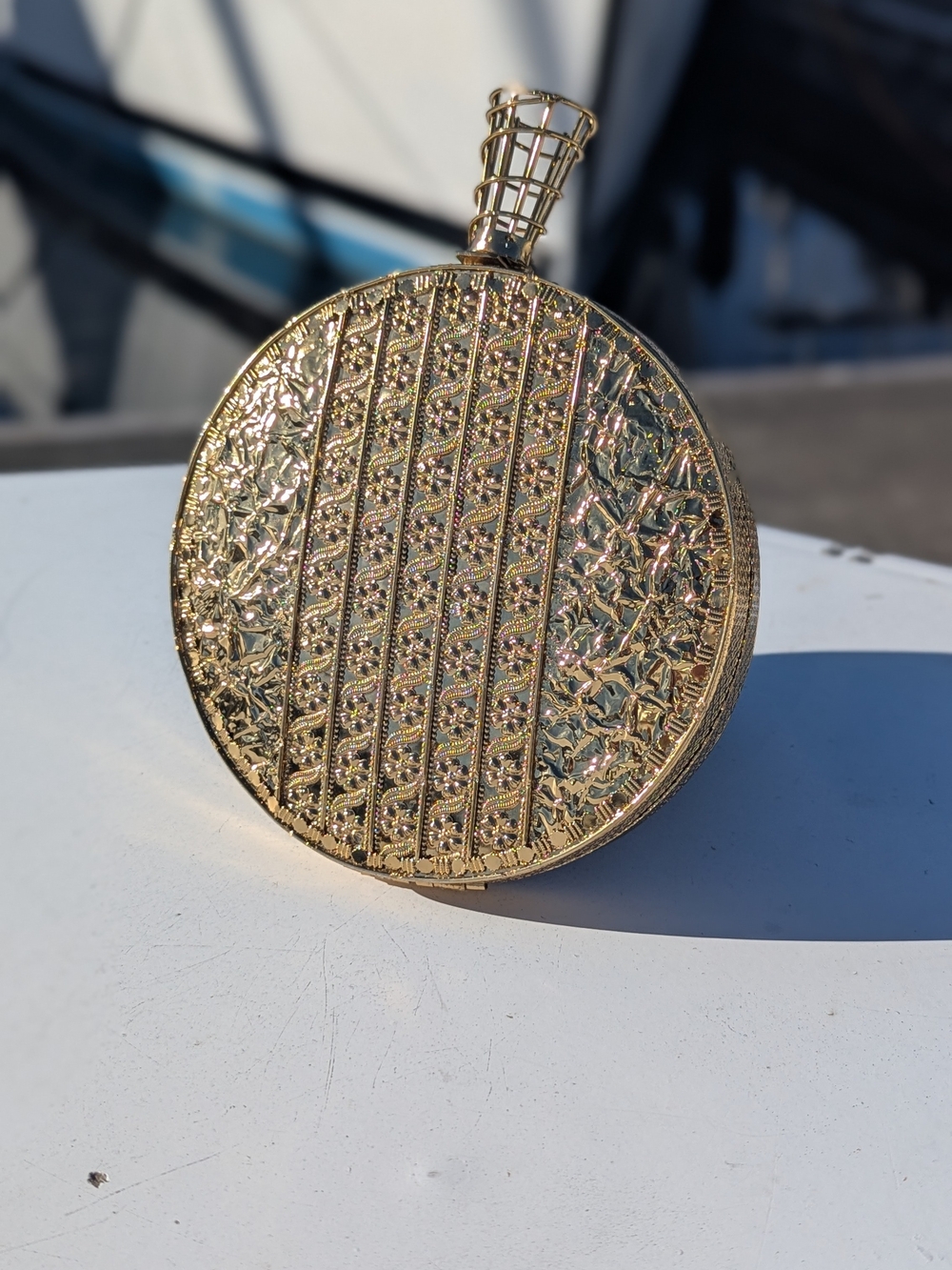 Ramla | Tourbillon Round Brass Metal Casting Clutch Shoulder Purse - Picture 6 of 16